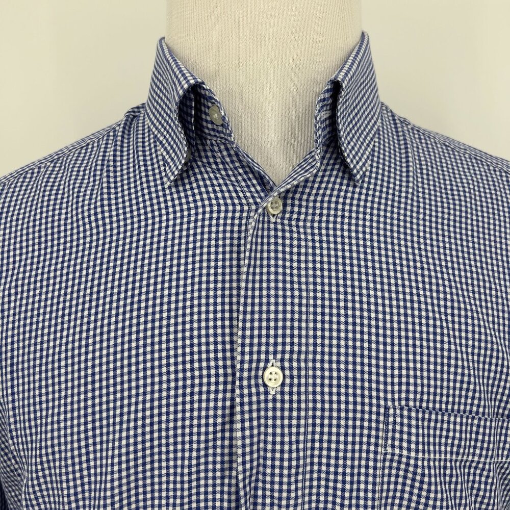 St. Croix Men's Blue & White Checkered Cotton Button-Down Shirt L Large